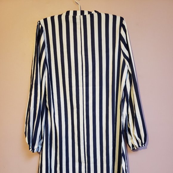 Shein Blue and White Striped Women's Size Medium Mao Collared Top - Gently Used. - Picture 3 of 6